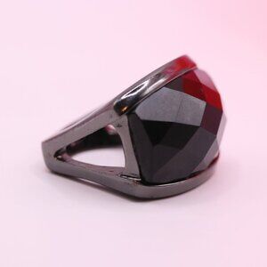 Size 8 Hematite and Multifaceted black stone ring